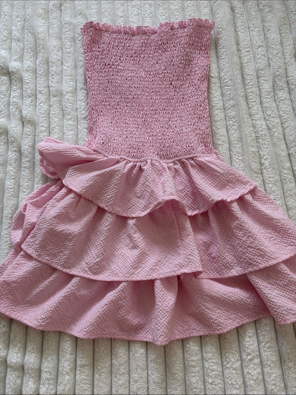 Shasa Pink Strapless Ruffle Tiered Dress